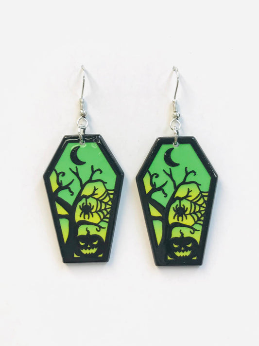 Spiderweb Bat Coffin Pumpkin Earrings